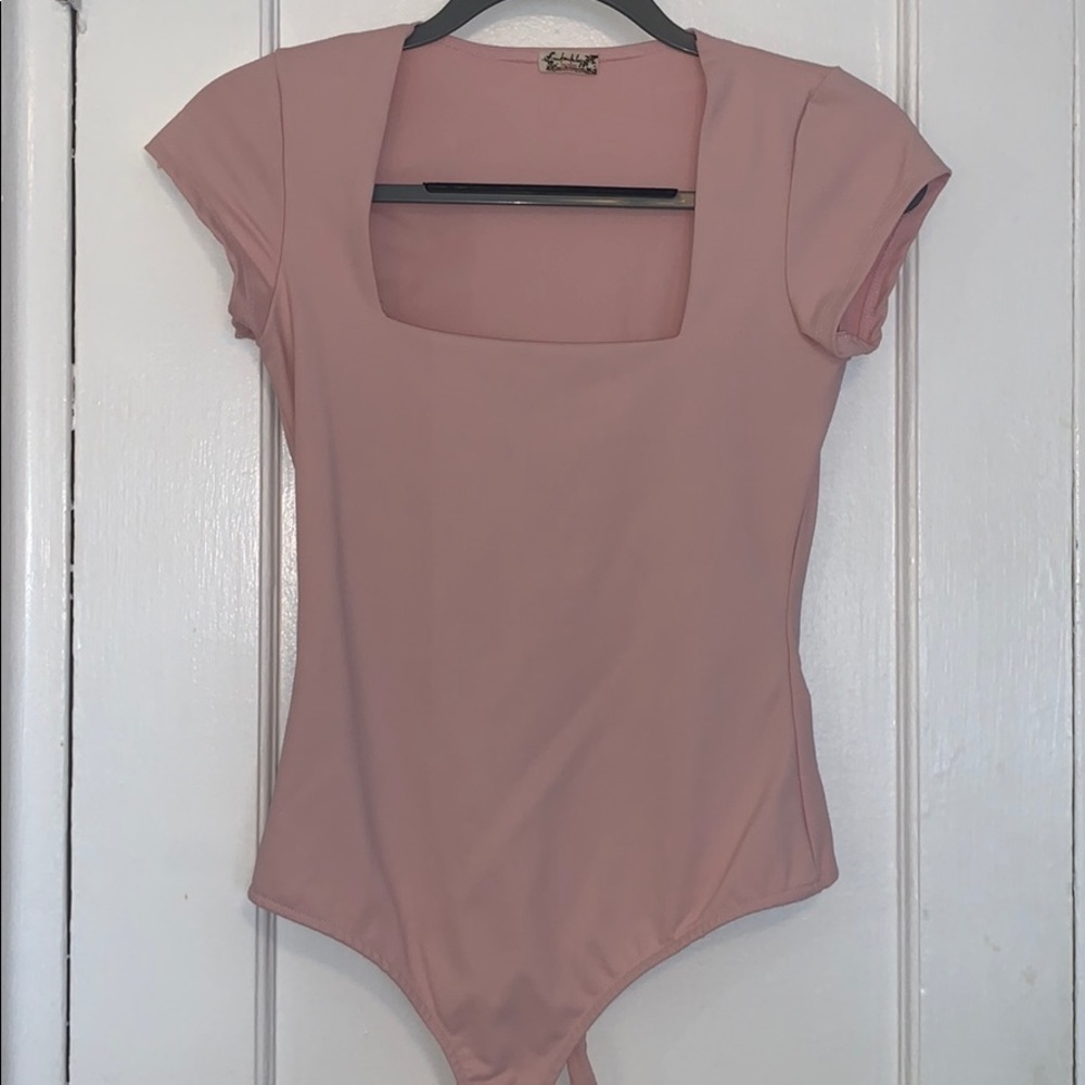 Pink square neck body suit
